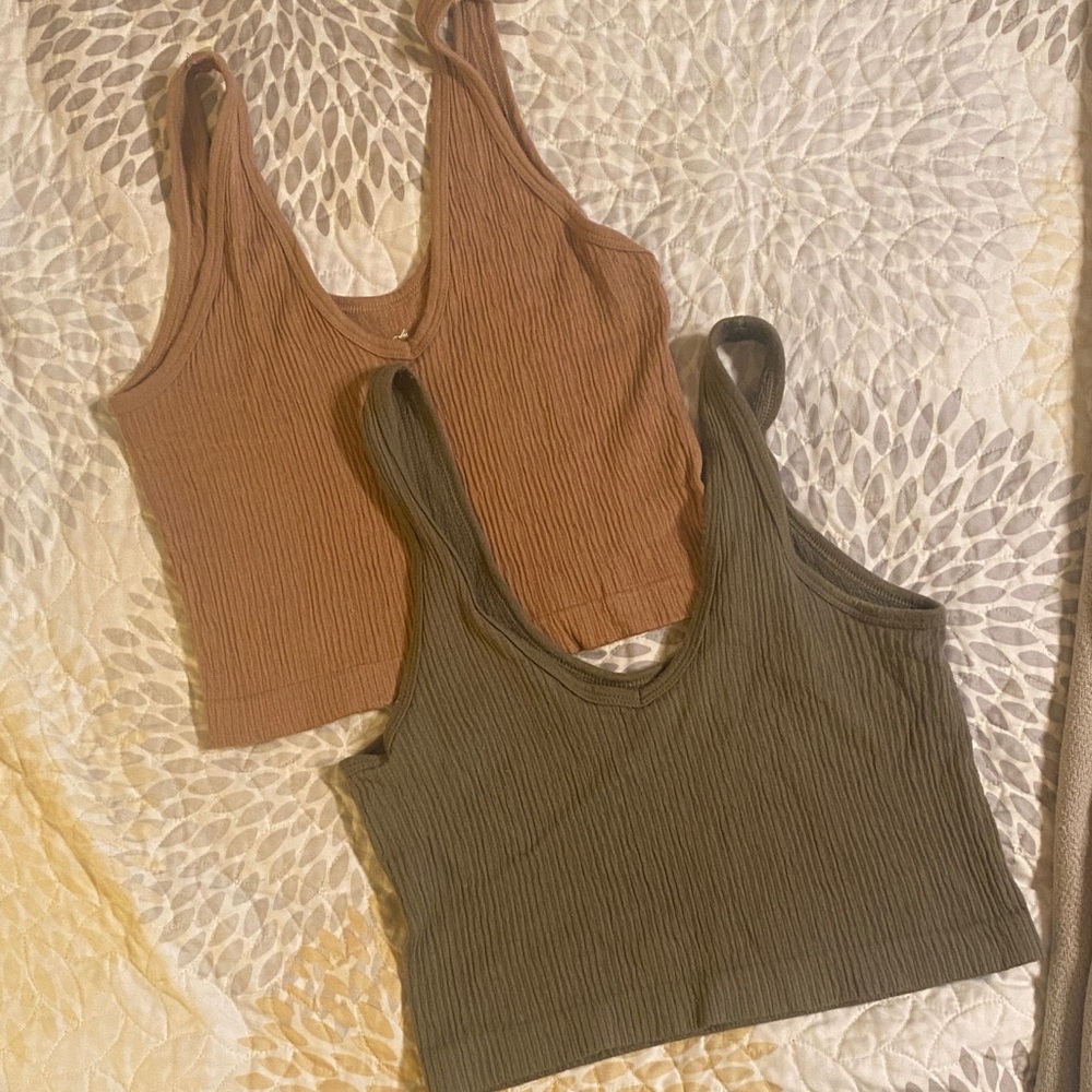 Urban Outfitters Ribbed Tank Top Duo - Tan and Olive